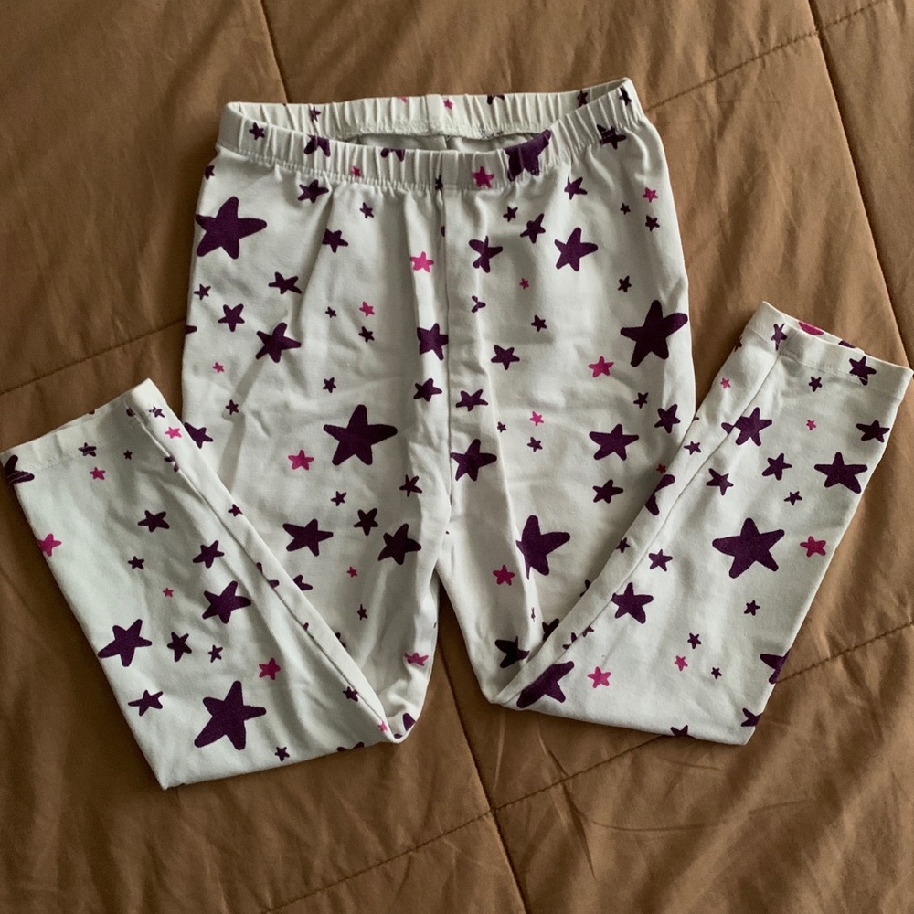 Hanna Andersson White Pajama Leggings with Purple and Pink Star Print